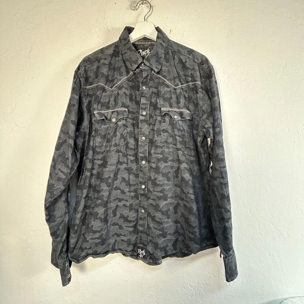 Rock 47 By Wrangler Mens Large Western Camouflage Button-Up Shirt Long Sleeve